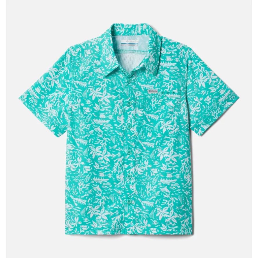 Columbia Jungen Pfg Super Slack Tide Kurzarm Camp Shirt Electric Türkis Kona