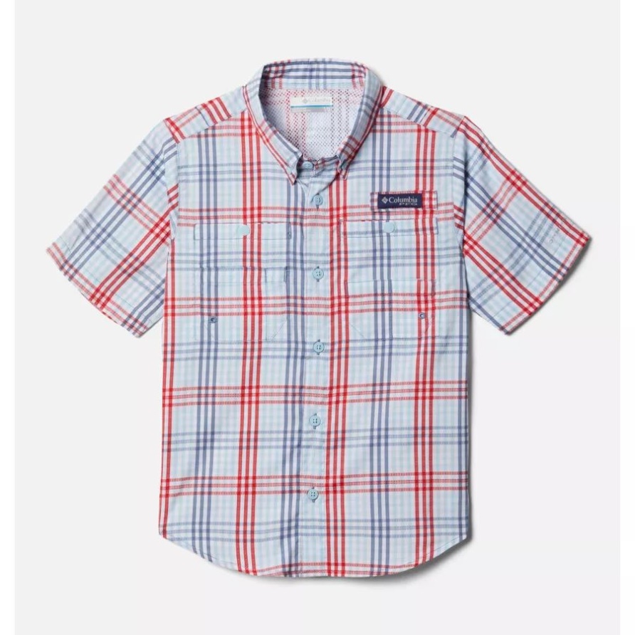 Columbia Jungen Pfg Super Tamiami Kurzarmhemd Blaustein Decke Kariert