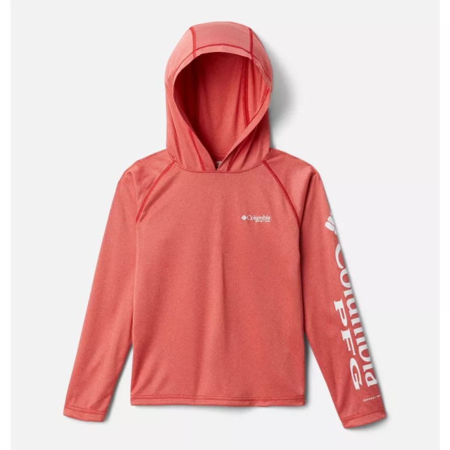 Pfg Terminal Tackle Heather Hoodie Für Jungen Von Columbia Red Spark Heather/weißes Logo