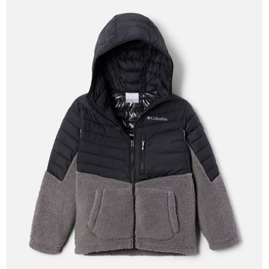 Columbia Powder Lite Neuheit Kapuzen-Isolierjacke Schwarz/citygrau Für Jungen