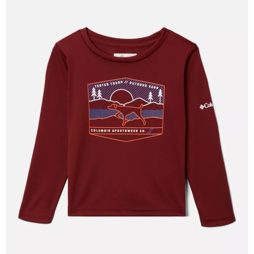 Grizzly Peak Langarm-Grafik-T-Shirt Für Jungen Aus Columbia, Roter Jaspis/Hund Scape