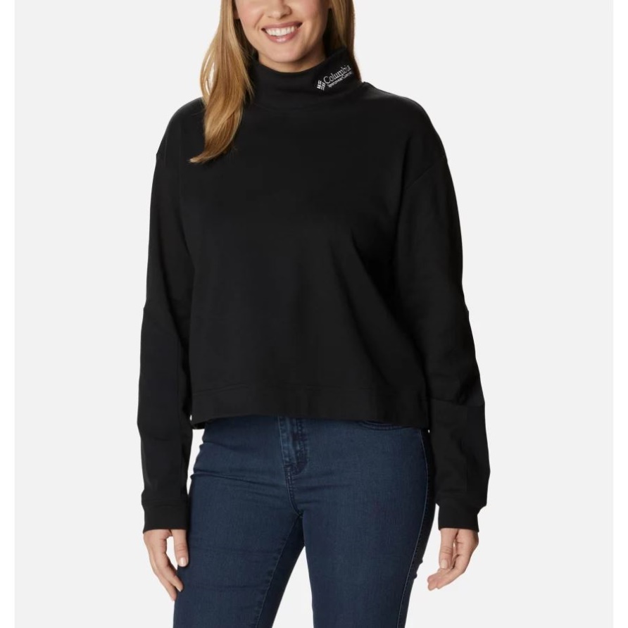 Columbia Brand Black Ballistic Ridge Langarm-T-Shirt Mit Stehkragen Für Damen