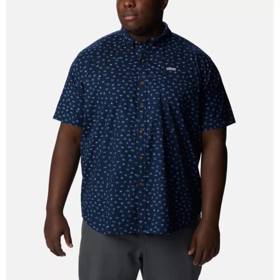 Columbia Brand Herren-rapid Rivers Bedrucktes Kurzarmhemd Big Collegiate Navy Camp Icon