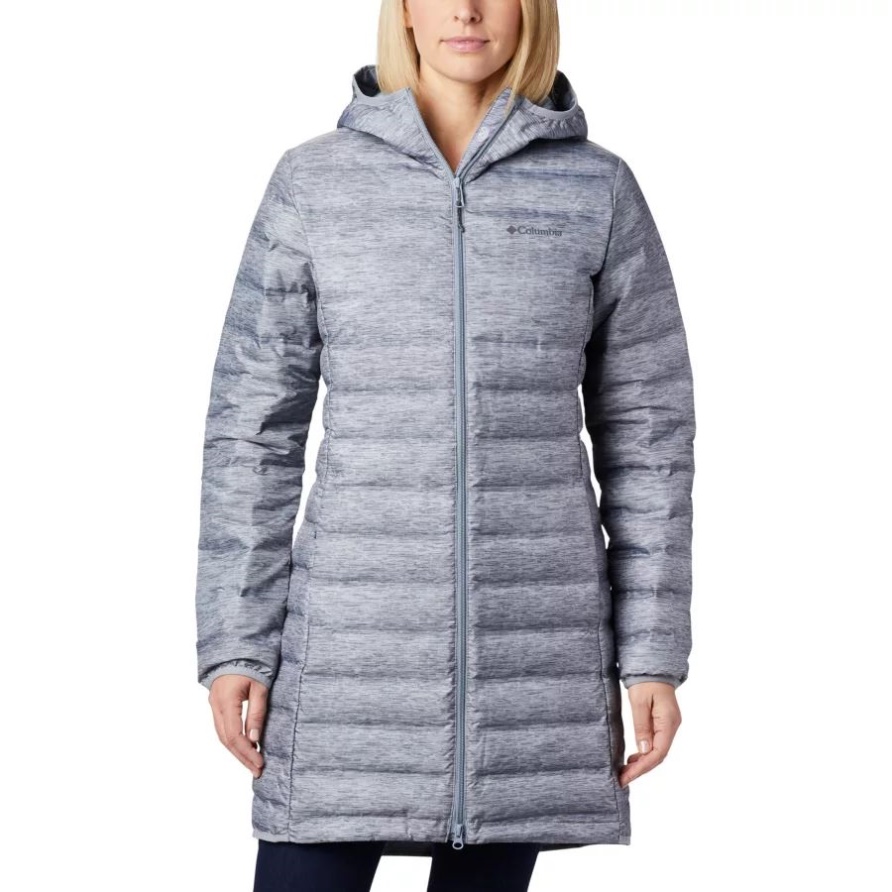 Columbia Brand Damen See 22 Daunen Lange Kapuzenjacke Passatwinde Grau Meliert