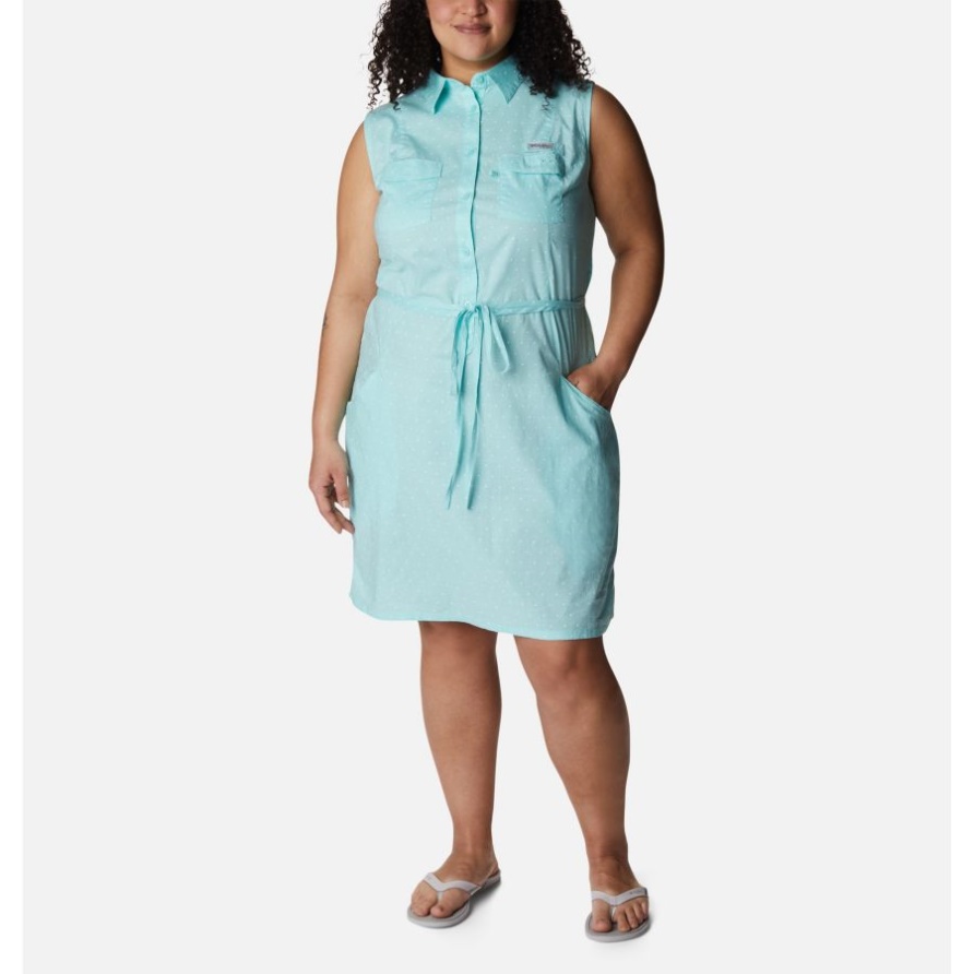 Columbia Brand Damen Pfg Bonehead Stretch ärmelloses Kleid Plus Größe Golfstrom Swiss Dot