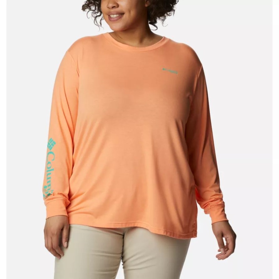 Columbia Bright Nectar/elctrc Turq Gradient Frauen Pfg Slack Water Grafik Langarmshirt Plus Größe