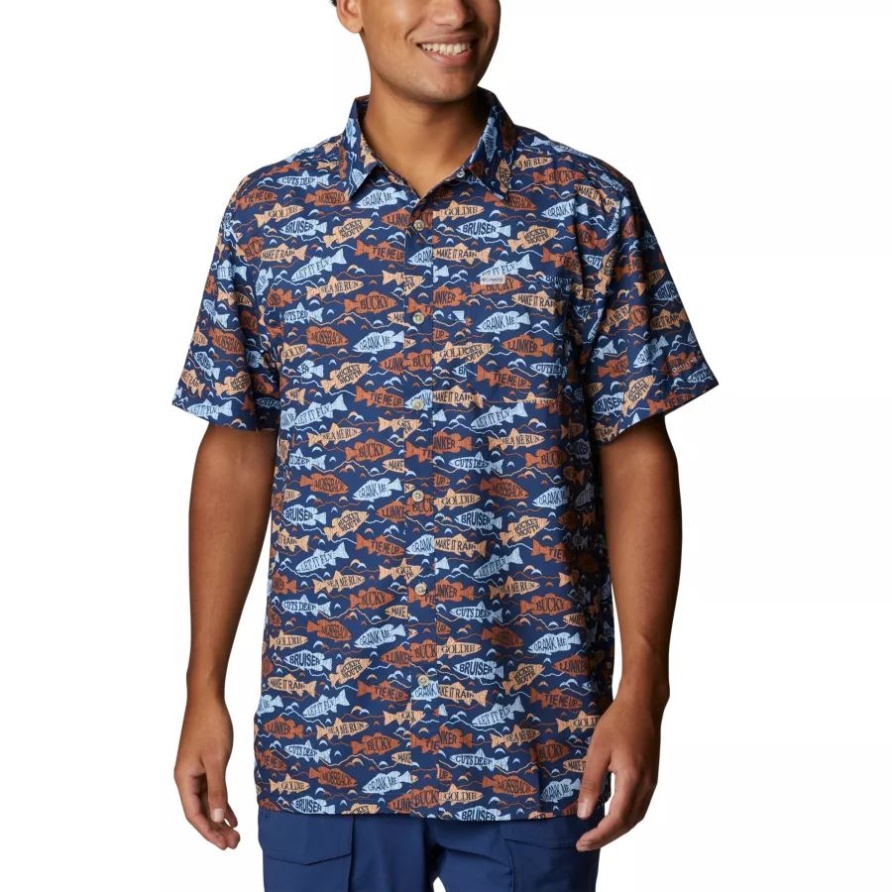 Columbia Carbon Fishfinder Print Herren Pfg Super Slack Tide Camp Shirt