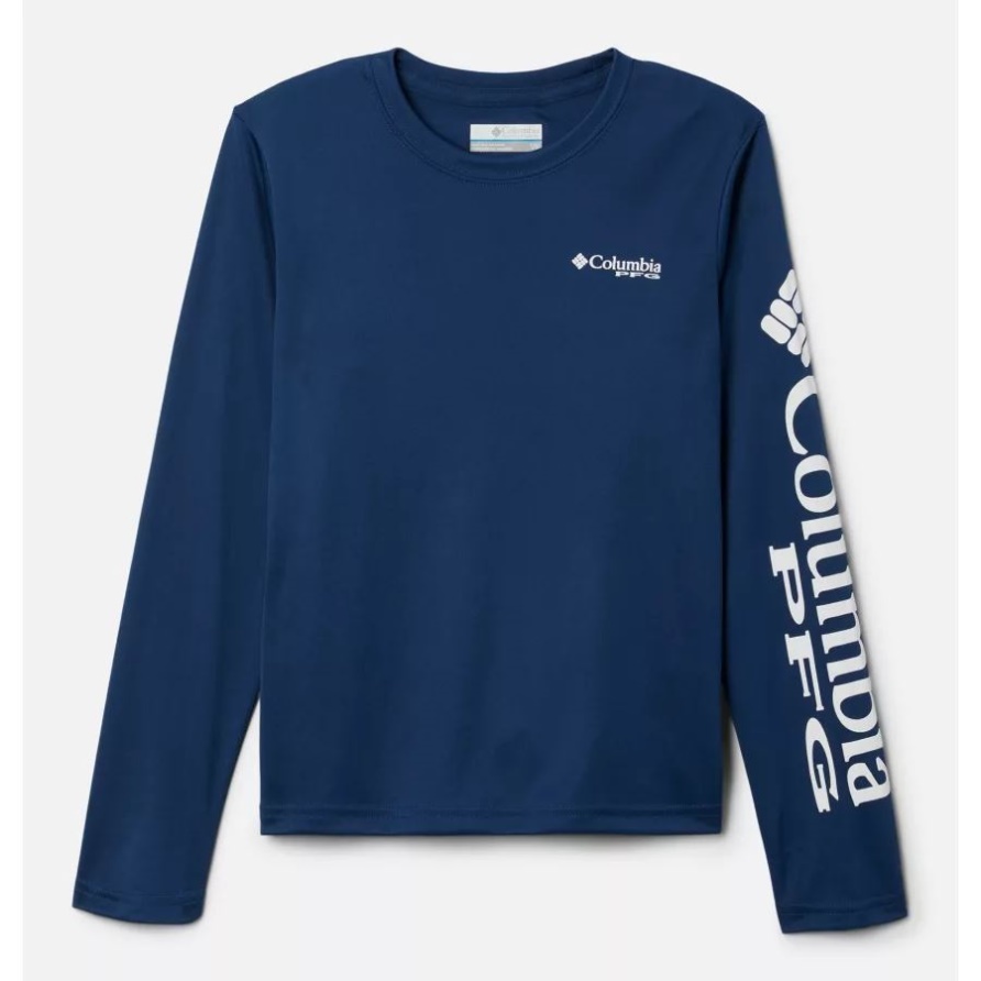 Langärmeliges Pfg Terminal Tackle-T-Shirt Für Kinder Von Columbia, Kohlenstoff/weißes Logo
