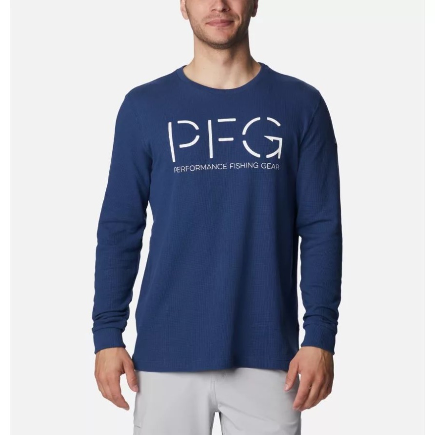Columbia Karbon/weißes Langärmliges Pfg-hemd Mit Haken Und Waffelmuster Für Herren