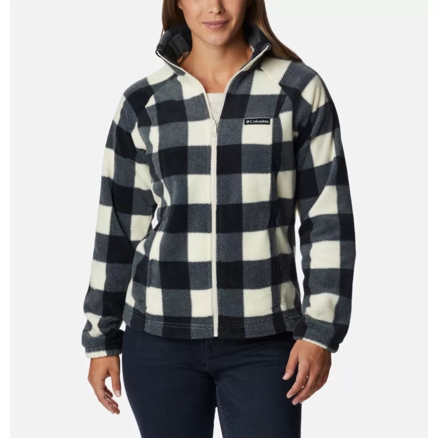 Columbia Chalk Check Print Damen-Fleecejacke Mit Benton-Federn-Print Und Durchgehendem Reißverschluss