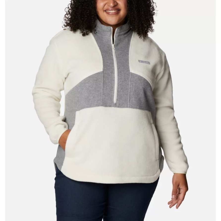 Columbia Kreide/hellgrau Meliert Damen-benton Springs Farbblock-fleecepullover Mit Halbem Reißverschluss Plus Größe