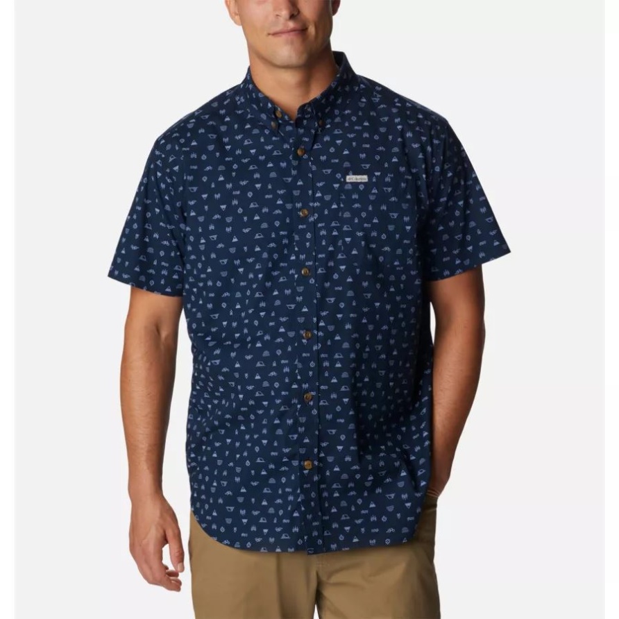 Columbia Collegiate Navy Camp Icon Kurzarmhemd Mit Rapid Rivers-druck Für Herren