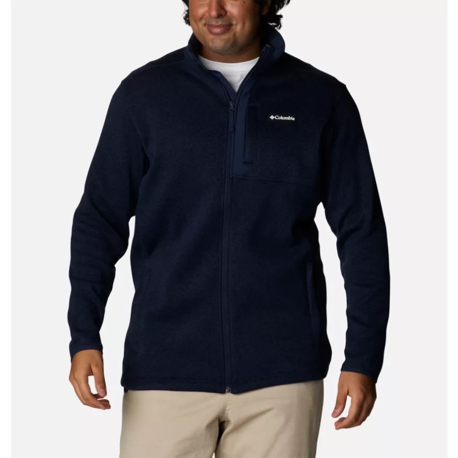 Columbia Collegiate Marineblau Melierter Herrenpullover Wetter Durchgehender Reißverschluss Aus Fleece In Erweiterter Größe