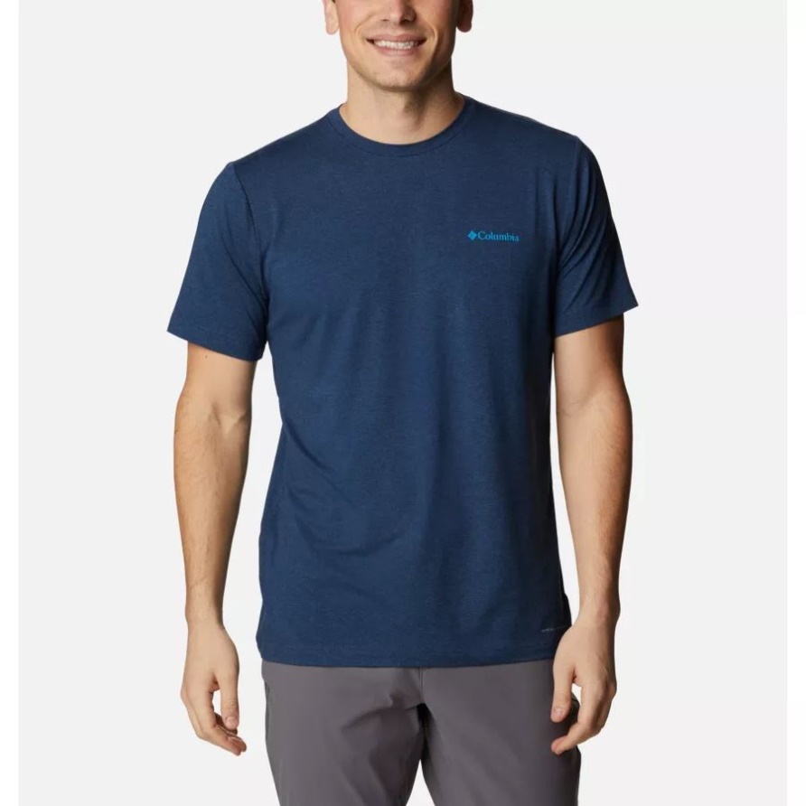 Columbia Collegiate Navy Heather/Mirror Mountain Tech Trail Grafik-T-Shirt Für Herren
