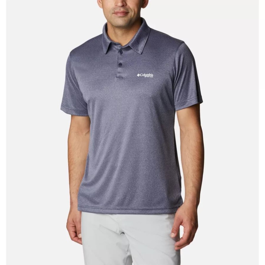 Columbia Collegiate Navy Heather/White Logo Pfg Terminal Tackle Heather Poloshirt Für Herren