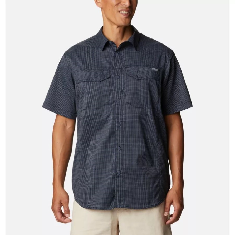Columbia Collegiate Navy/quiet Grid Kariertes Kurzarmhemd In Silver Ridge Lite Für Herren