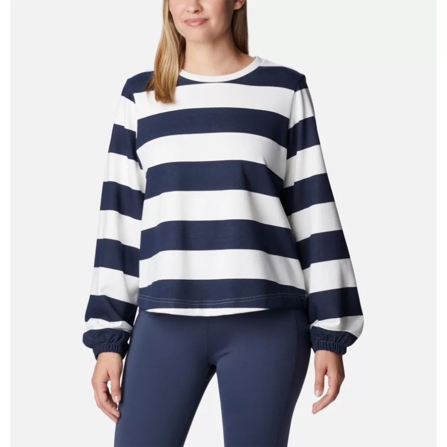 Columbia Collegiate Navy/rugby Stripe Columbia Trek French Terry Graphic Crew Für Damen