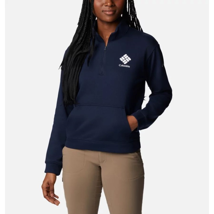 Columbia Collegiate Marine/weißes Csc-stacked Logo Damen-sweatshirt Columbia Trek Aus Französischem Terry Mit Halbem Reißverschluss