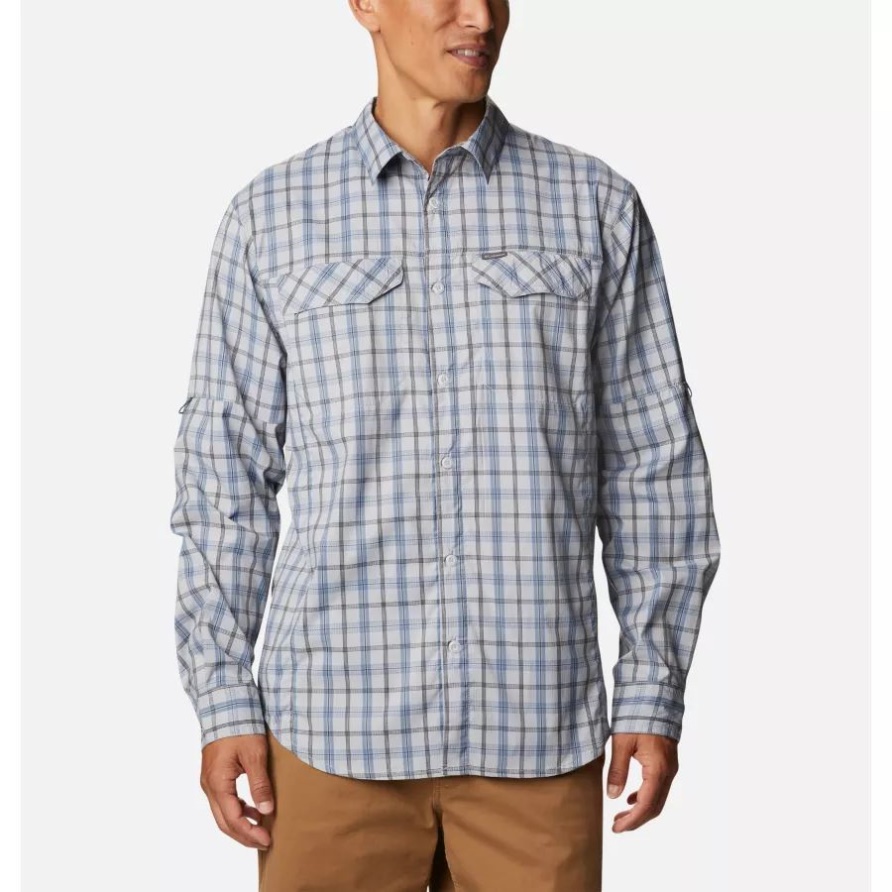 Columbia Columbia Grau Switchback Madras Herren Silber Ridge Lite Kariertes Langarmhemd