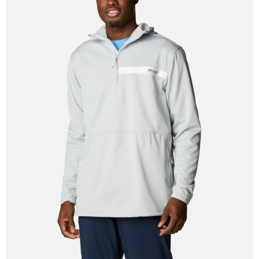 Columbia Cool Grau/weiß Pfg Skiff Guide Kapuzenpullover Mit Halbem Reißverschluss Für Herren