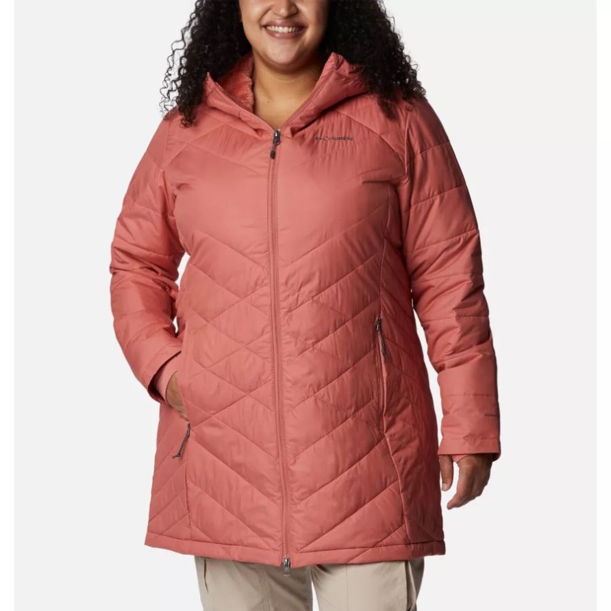 Columbia Dark Coral Himmlische Lange Kapuzenjacke Für Damen In Übergröße