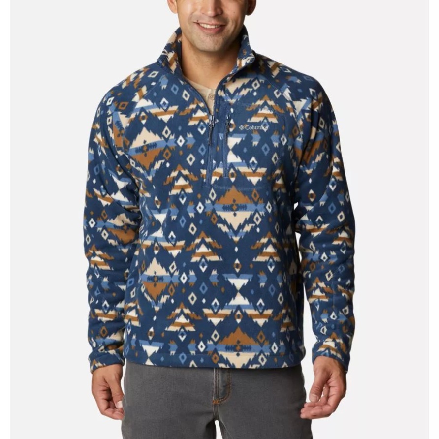 Columbia Dark Mountain Rocky Mountain Print Herren-Fleece Mit Halbreißverschluss Und Fast Trek-Print