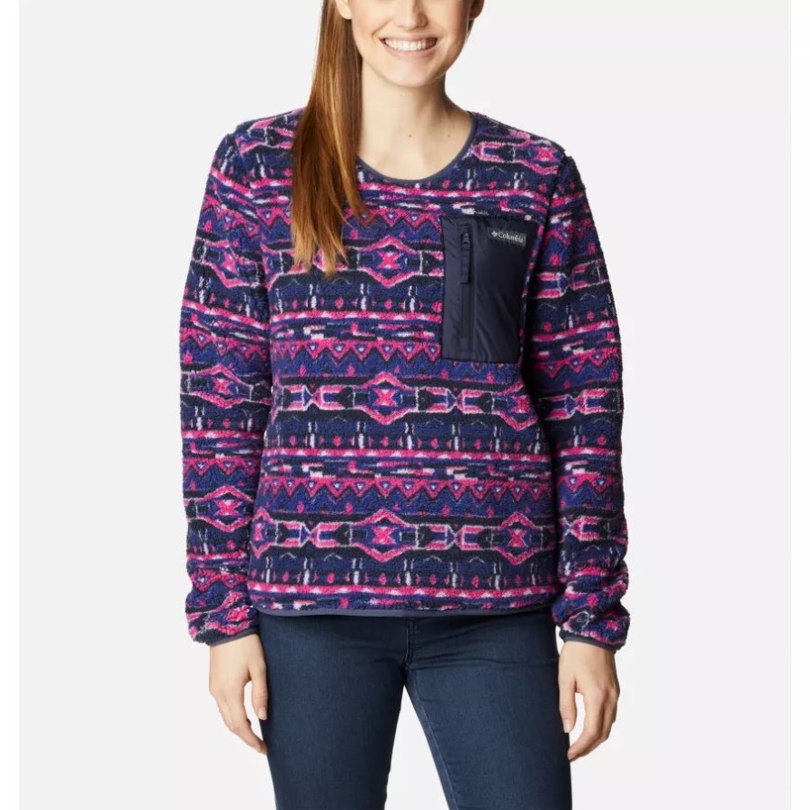 Columbia Dark Sapphire 80er Streifendruck Damen West Bend Sherpa Pullover Mit Rundhalsausschnitt