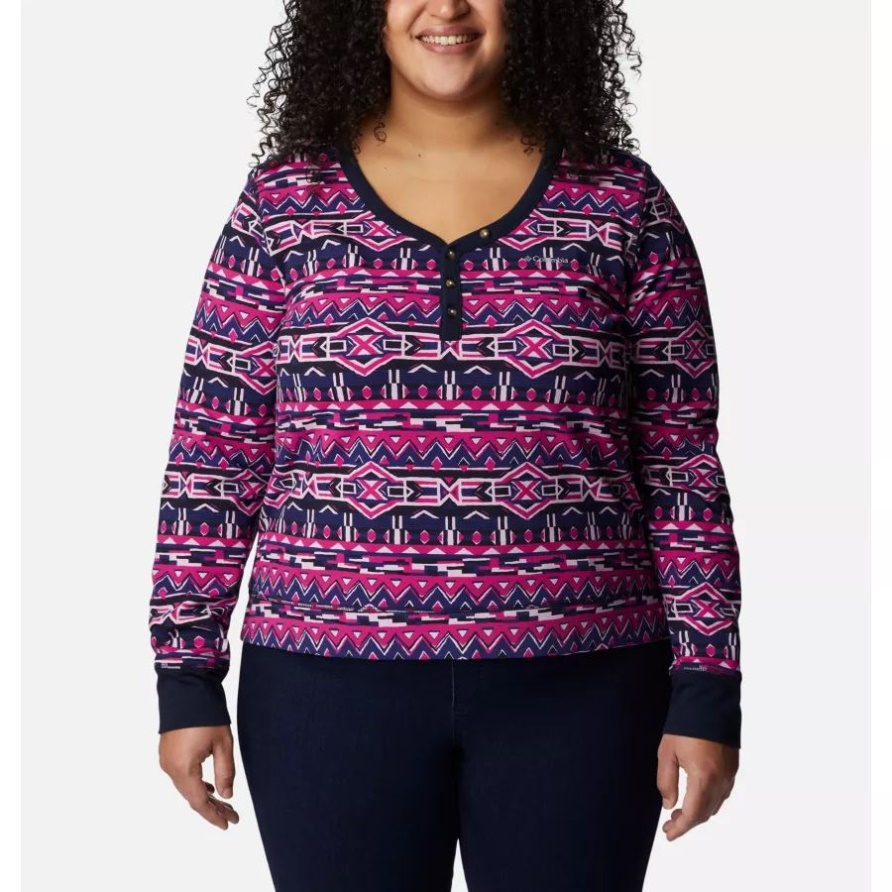 Columbia Dark Sapphire 80s Stripe Damen Holly Hideaway Langarmshirt Plus Größe