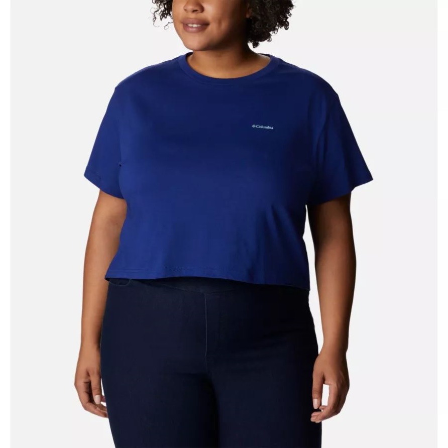 Columbia North Cascades Kurz Geschnittenes Damen-T-Shirt Mit Dunklem Saphir/CSC-Logo Und Farbverlauf In Übergröße