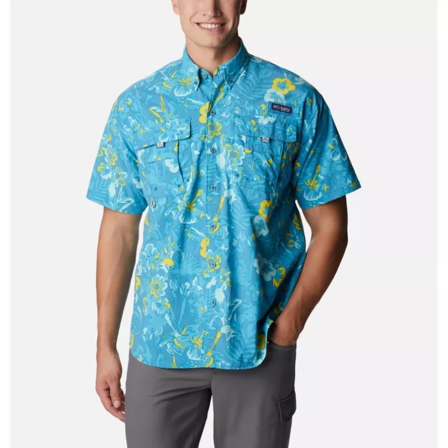 Columbia Deep Marine Marlin Tropendruck Herren Pfg Super Bahama Kurzarmhemd