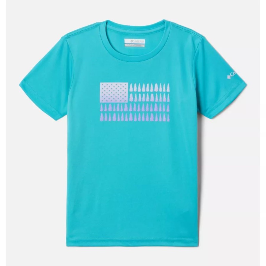 Kolumbien-Geysir/patriotische Kiefern Grafischer T - Shirt Des Spiegel-Nebenfluss-Kurzarms Der Grafischen Mädchen