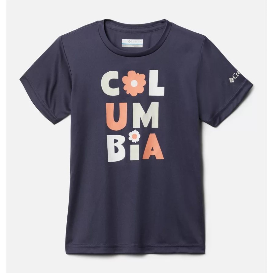 Columbia Mirror Creek Kurzarm-Grafik-T-Shirt Für Mädchen, Nachtaktiv, Blumiger Typ