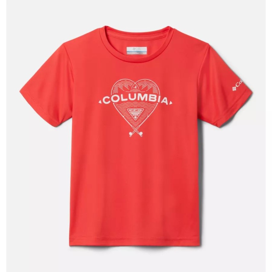 Columbia Mädchen Pfg Tidal Tee Herz Kurzarmshirt Rot Hibiskus/weiß