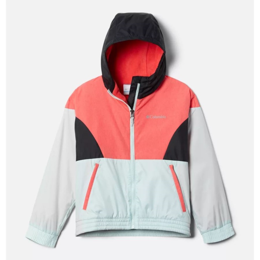 Columbia Windjacke Mit Seitlichem Hügelfutter Für Mädchen Icy Morn/rotes Hibiskus/schwarz