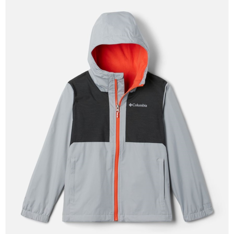 Columbia Grau/schwarze Slub-Fleece-gefütterte Regentrail-Jacke Für Jungen Columbia