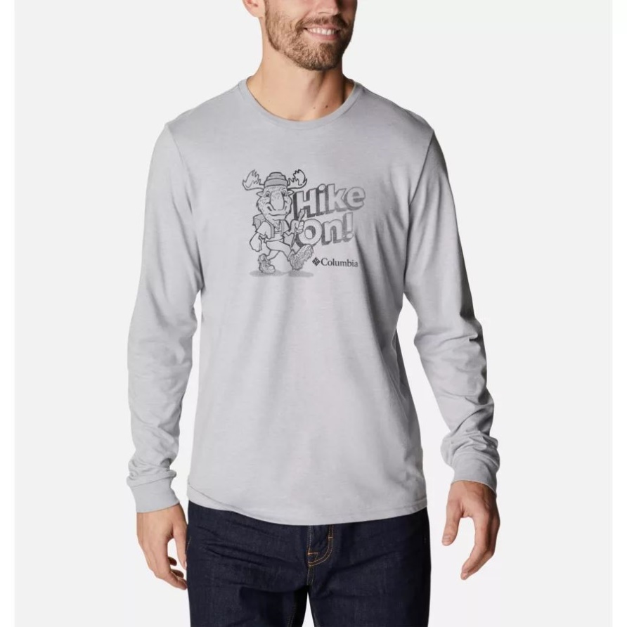 Columbia Grau Meliert/wanderelch Columbia Apres Lifestyle Langarm Grafik T-shirt Für Herren