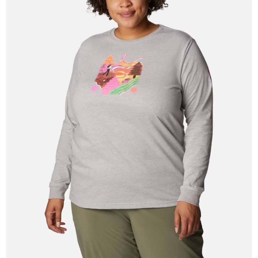 Columbia Grau Meliert/loveis Bänder Columbia Frauen Getestet Zäh In Rosa Grafik Langarm T-shirt Ii Plus Größe
