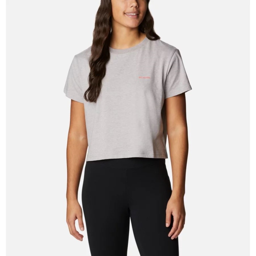 Columbia Grey Hthr/csc Gebrandmarktes Kurz Geschnittenes T-Shirt Mit North Cascades-Grafik Für Columbia-Frauen Mit Farbverlauf