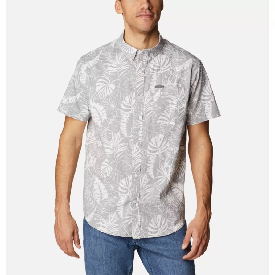 Columbia Grau King Palms Columbia Kurzarmshirt Mit Rapid Rivers-druck Für Herren