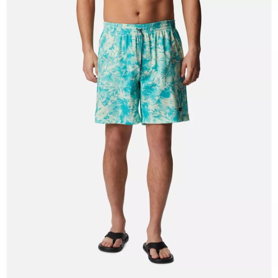 Columbia Eisgrüne, Skizzenhafte Paradise Summertide-Stretch-Shorts Für Herren Mit Aufdruck
