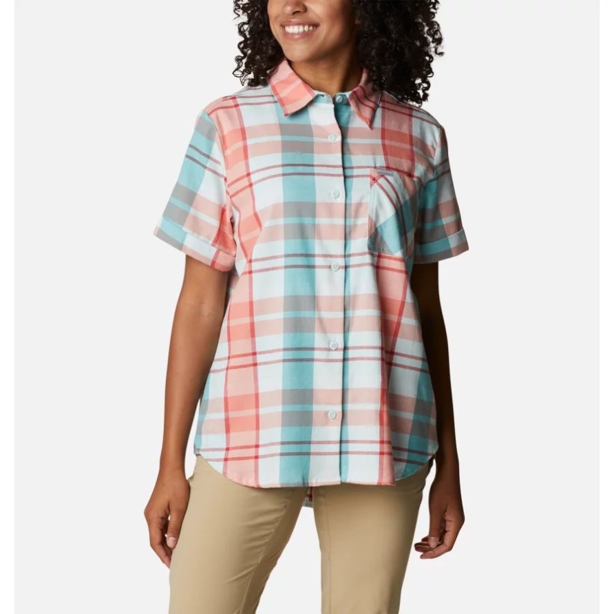 Columbia Icy Morn Madras Lässiges Kurzärmliges Stretch-shirt Für Damen