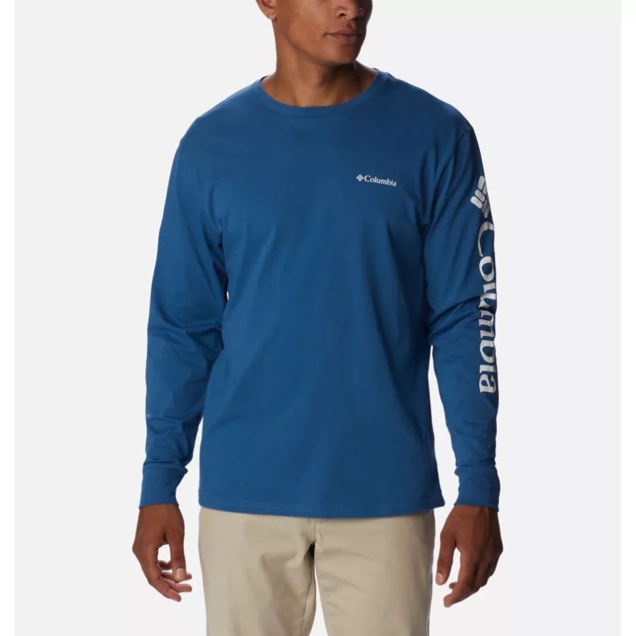 Columbia Impulse Blue North Cascades Langarm-T-Shirt Für Herren
