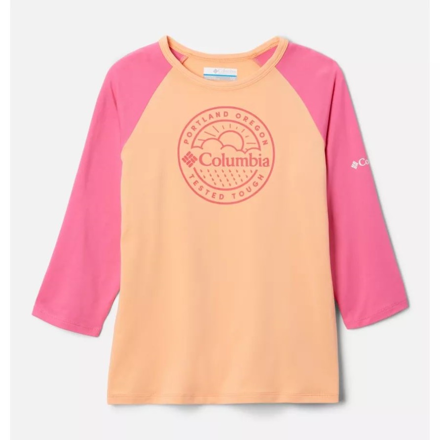 Columbia Kinder-Outdoor-Elemente 3/4-Ärmel-Shirt Pfirsich/Wildgeranium Pdx-Grafik