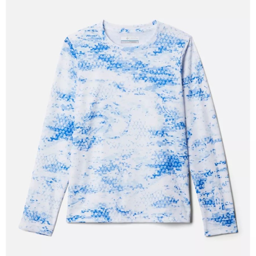 Columbia Kinder Pfg Super Terminal Tackle Langarmshirt Blue Macaw/pfg Camo Light Print