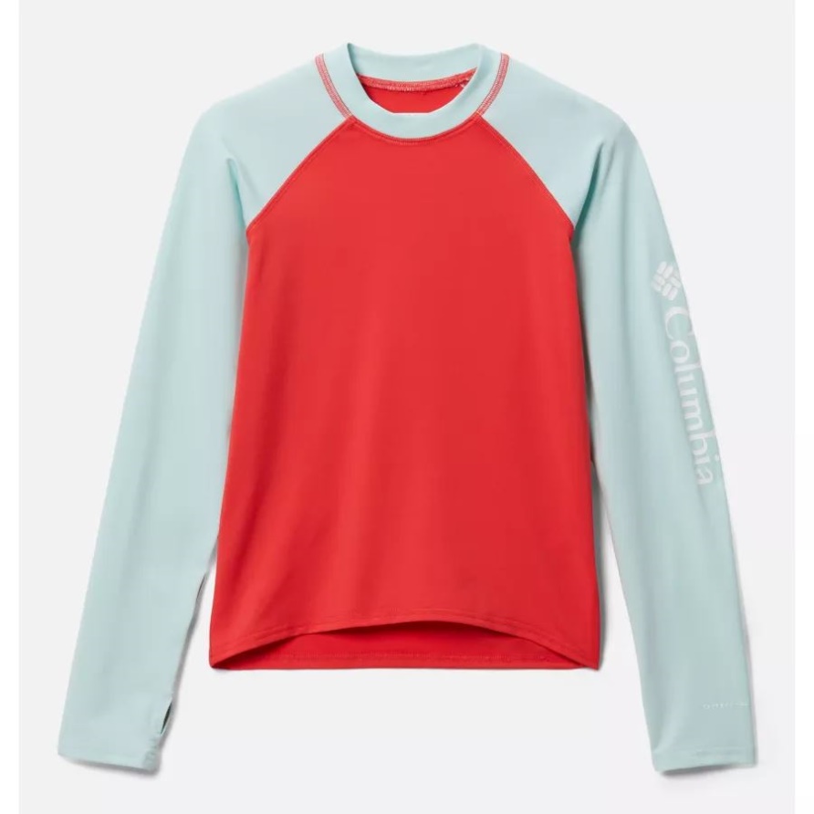 Columbia Kinder-Sandschutz-Shirt Mit Langen Ärmeln Red Hibiscus/icy Morn