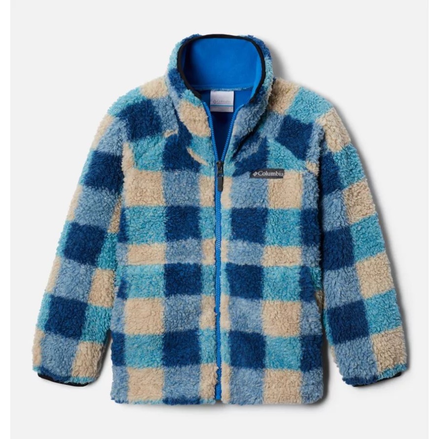 Columbia Kinder Winterpass Bedruckte Sherpa-fleecejacke Mit Durchgehendem Reißverschluss In Hellem Indigo Kariert Mehrfarbig