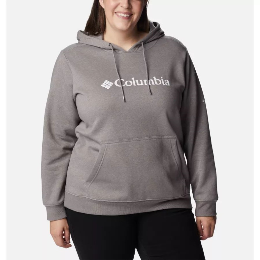 Columbia Hellgrau Meliert Columbia Logo Hoodie Für Damen In Übergröße