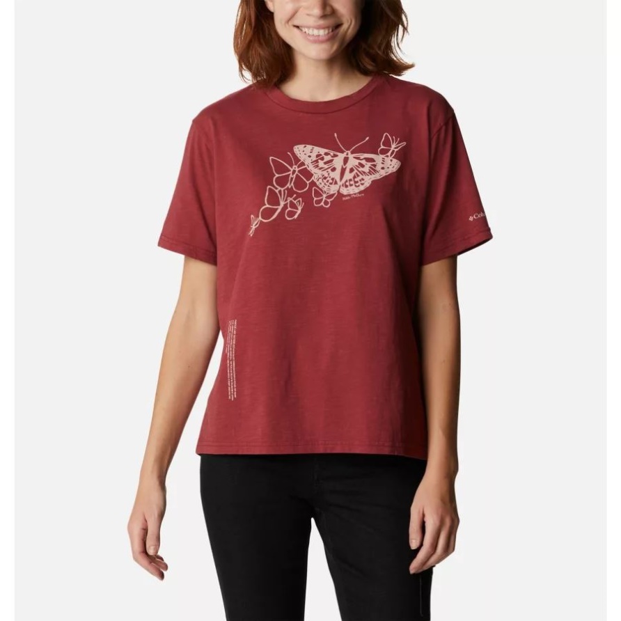 Rot/Grafikschmetterlingsfrauen Kolumbiens Marsala Brechen Es Unten T - Shirt Auf