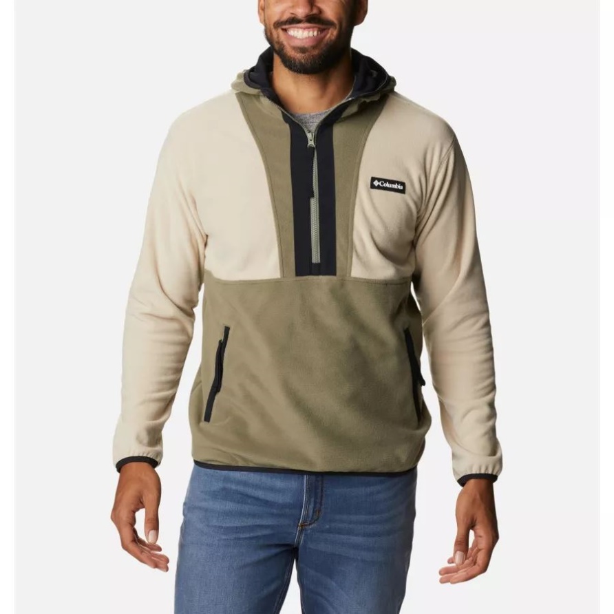 Columbia Backbowl Lite Herren-Fleece-Hoodie Mit Halbem Reißverschluss Ancient Fossil/Steingrün/Schwarz