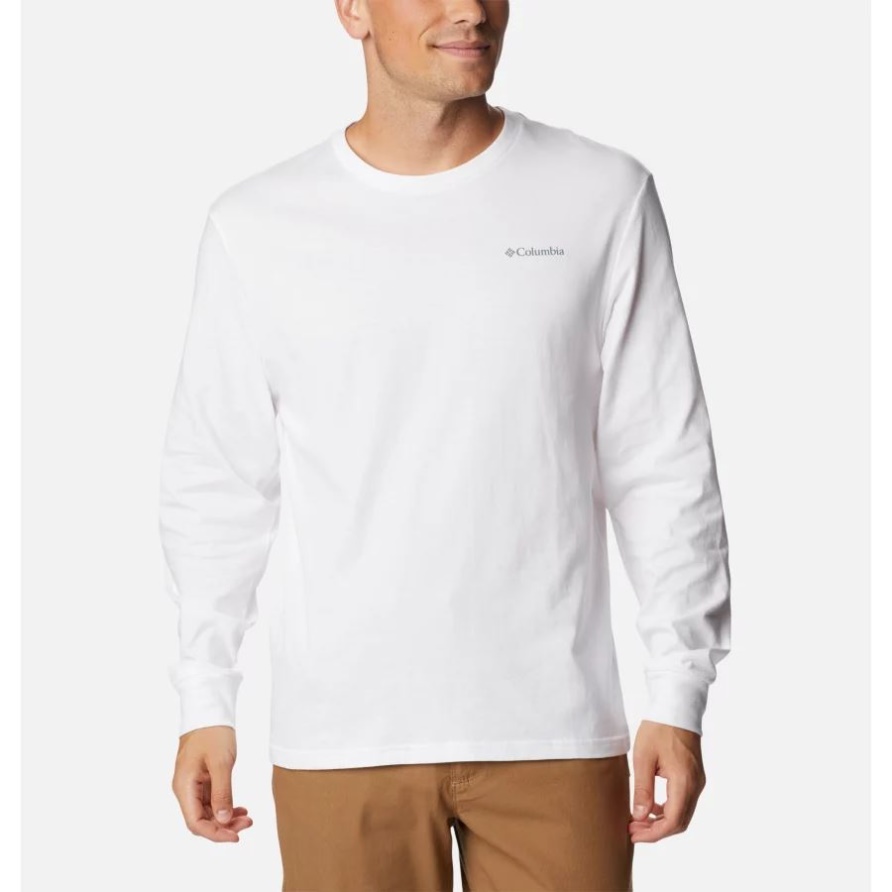 Columbia Herren Cades Cove Langarm T-shirt Weiß/outdoor Park